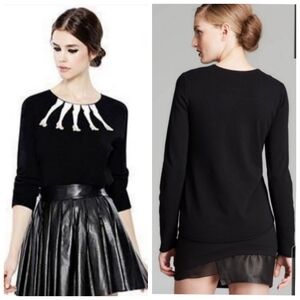 Alice + Olivia Black Intarsia Legs Jersey Long Sleeve Sweater Size XS NWT